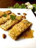 Pencas rellenas de jamón en salsa de almendras