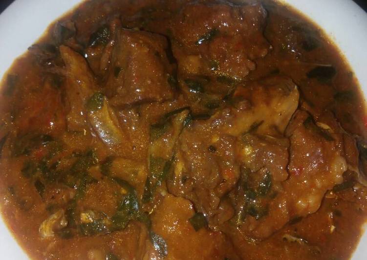 Ogbono soup with uziza leaves