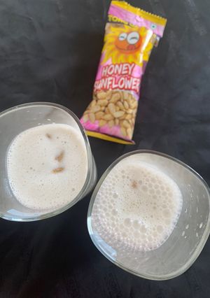 A picture of Milkshake with honey roasted sunflower seeds.