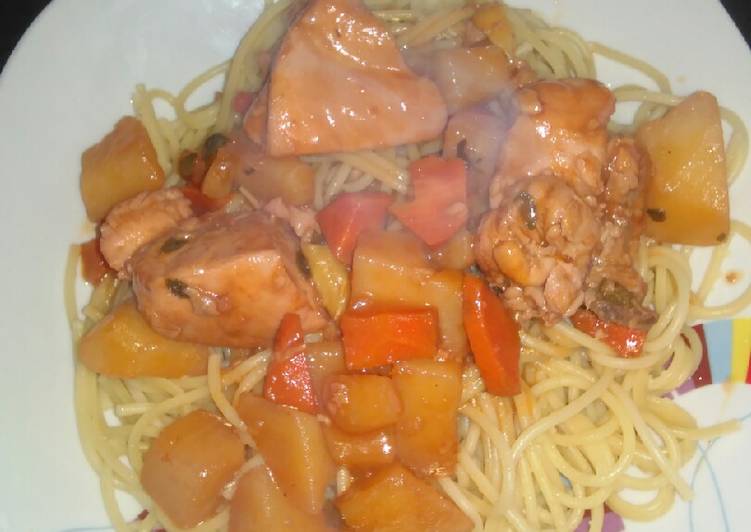 Pollo Guisado con Spaghetti🔥