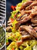 Grilled Wagyu Strip Steak Over Sweet and Spicy Jalapeno Slaw