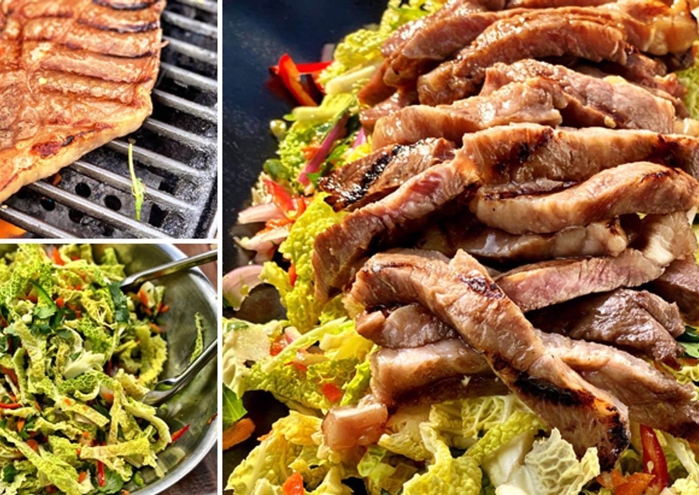 Grilled Wagyu Strip Steak Over Sweet and Spicy Jalapeno Slaw