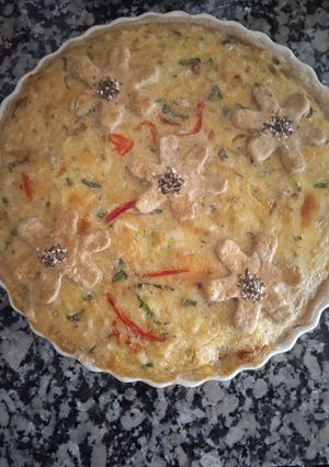 Una foto de Tarta de cebolla, queso y arroz!!!
