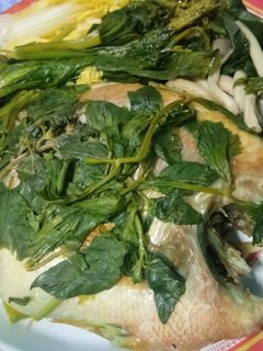 รูปของ ปลาทับทิมนึ่ง ผักเยอะๆ