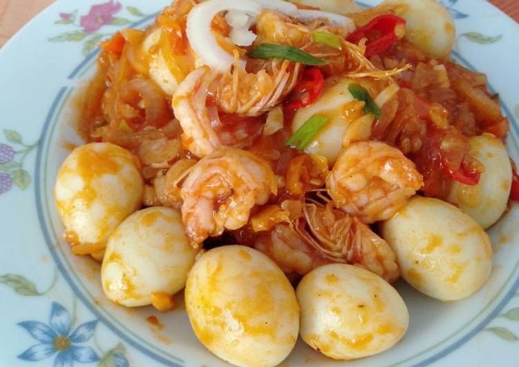 Resep 22. Udang Telur Puyuh Pedas Asem Manis, Bisa Manjain Lidah