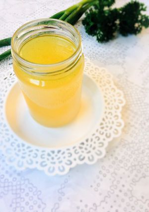 A picture of Home Made Chicken Stock.