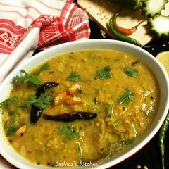 A picture of Jhinge diye Bhaja Muger Dal.