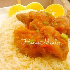 A picture of Orange Chicken sauce Basmati rice.#Breakfast idea#Golden apron.