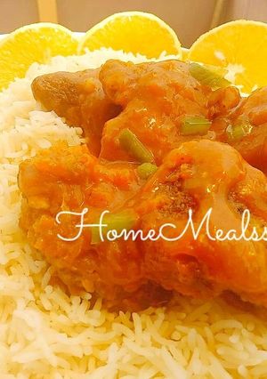 A picture of Orange Chicken sauce Basmati rice.#Breakfast idea#Golden apron.
