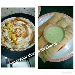 A picture of Mysore dosa with coconut chutney.