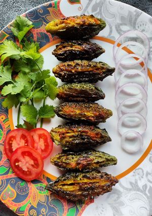 A picture of Bharwa Karela (Stuffed Bitter Gourd).