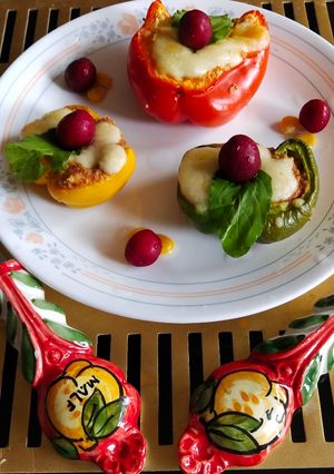 A picture of Stuffed coloured capsicum.