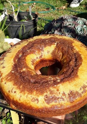 Una foto de Torta mixta de vainilla y chocolate 😋