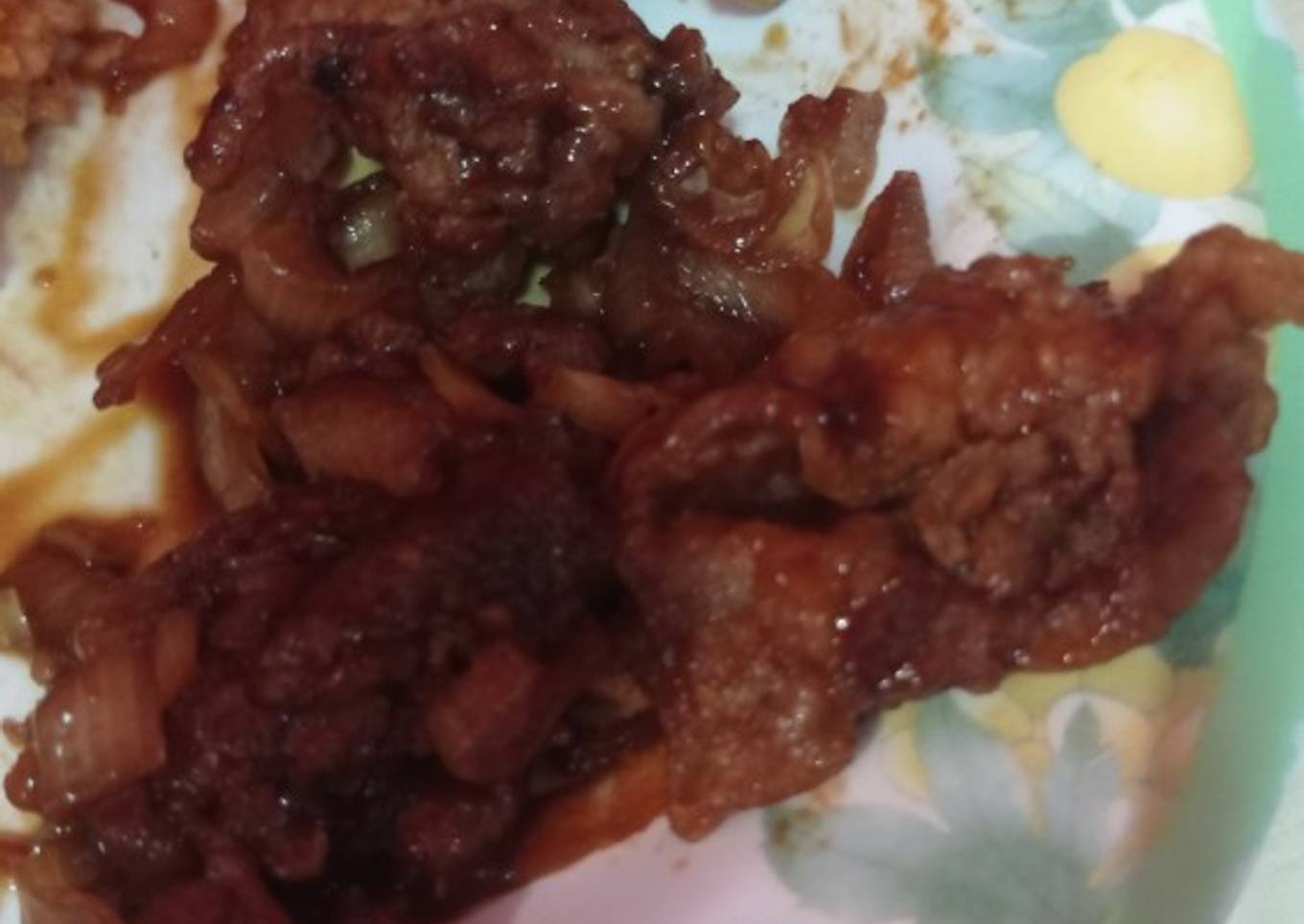 Kulit ayam crispy saus korean