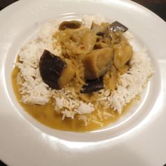 A picture of Eggplant and Potatoes in Coconut Sauce.
