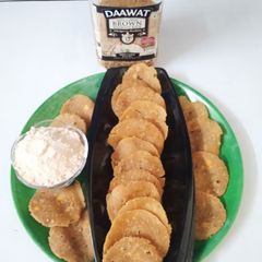 A picture of Brown Rice Flour Crispies(Tattai) and Homemade Brown Rice Flour.