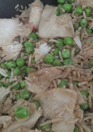 A picture of Fried Rice (Chinese Rice with Vegetables, Crab, and Soy Sauce).