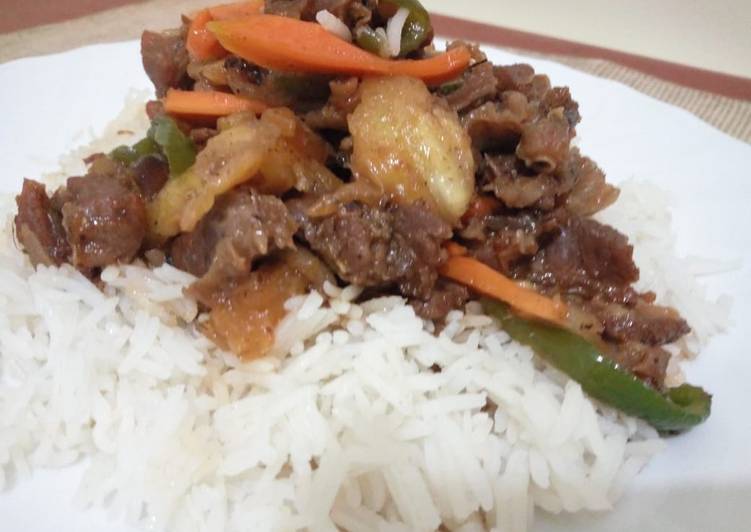 Spicy mutton/beef with pineapple chunks