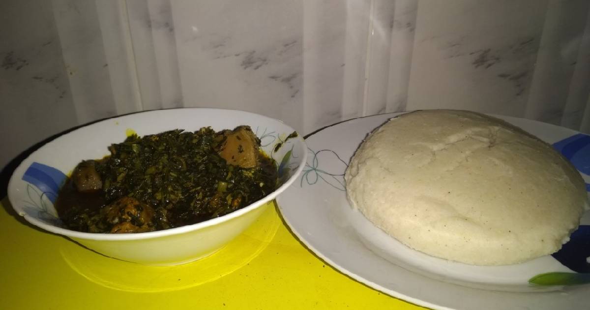 Afang soup with tuwo Masara(corn flour) Recipe by Abjm belle affairs