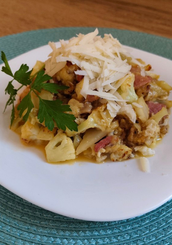 Una foto de Coliflor a la carbonara sin nata dieta keto