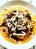 Kamut con crema di zucca, funghi saltati e cosacavaddu