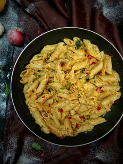 A picture of Penne Pasta in Pumpkin Sauce.