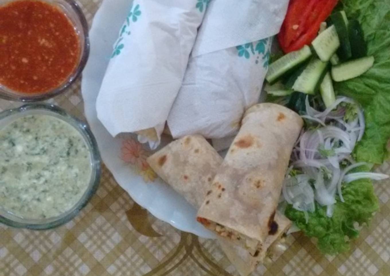Hot and spicy chicken paratha roll