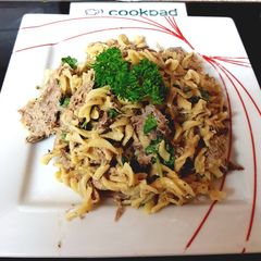 A picture of My Lamb Pasta with Yogurt & Mint Sauce. 😍.