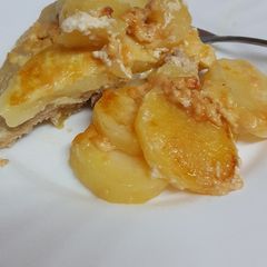 A picture of Meat with potatoes in the oven.