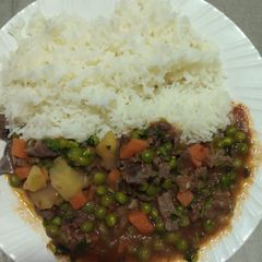 White rice with minji stew A picture of White rice with minji stew.