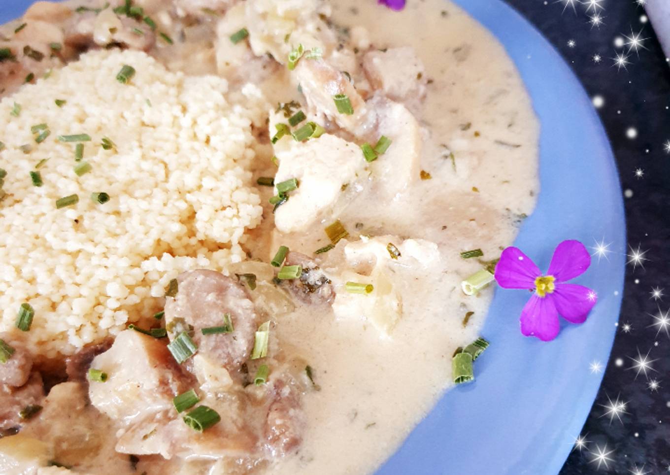 Champignons stroganof poulet et semoule 😋