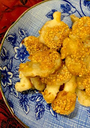 Hình của món Nấm bào ngư chiên mè.