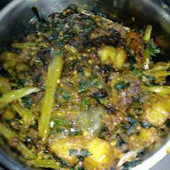 Bottle gourd leaves and stem fry (lau saker ghonto) A picture of Bottle gourd leaves and stem fry (lau saker ghonto).