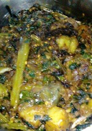 A picture of Bottle gourd leaves and stem fry (lau saker ghonto).