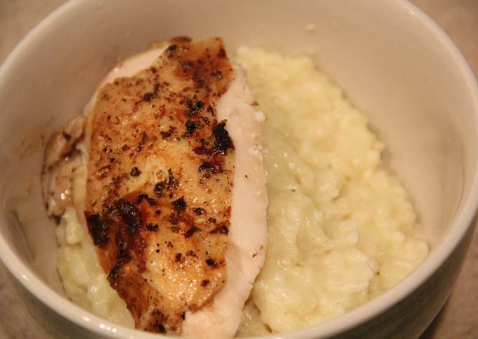 Roasted Chicken with Garlic Parmesan Risotto
