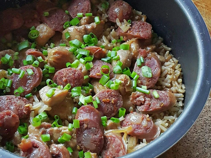 Recipe Chicken and Chinese Sausage Rice (Rice Cooker) the Delicious You can take Joss in your mouth
