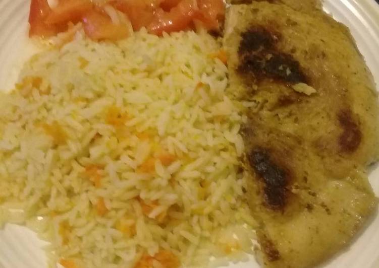 Pan grilled pork with carrot rice