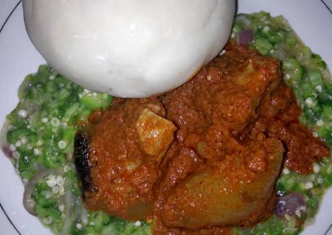 Okro and tomato stew and fufu