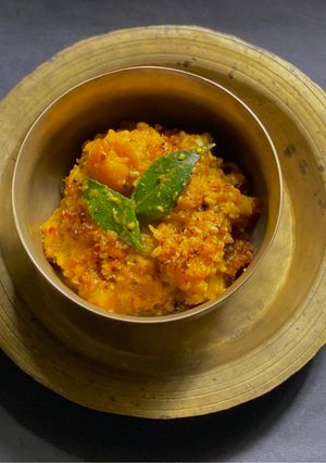 A picture of Mathan Erissery / Red Pumpkin Stew (Kerala Special).