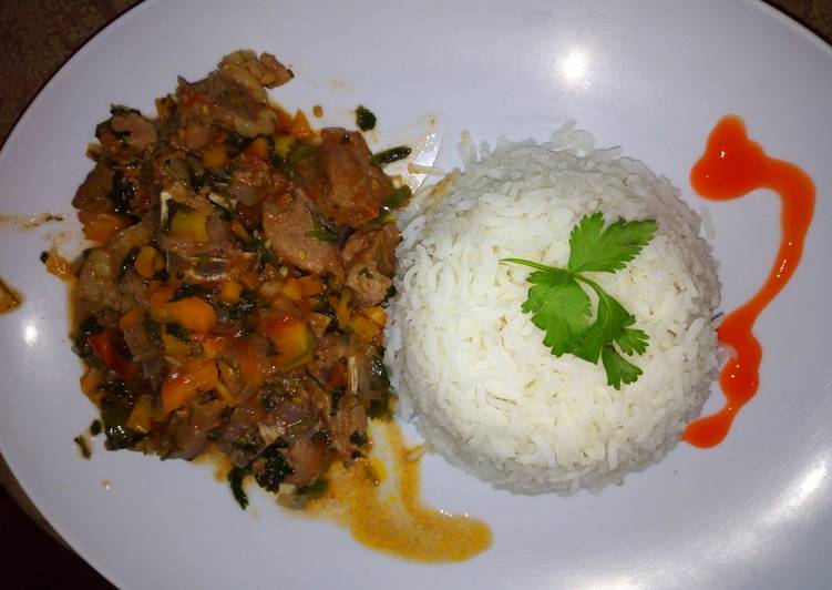 Boiled Rice with beef stew