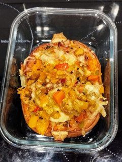 Una foto de Calabaza con Soja Texturizada rellena de hortalizas