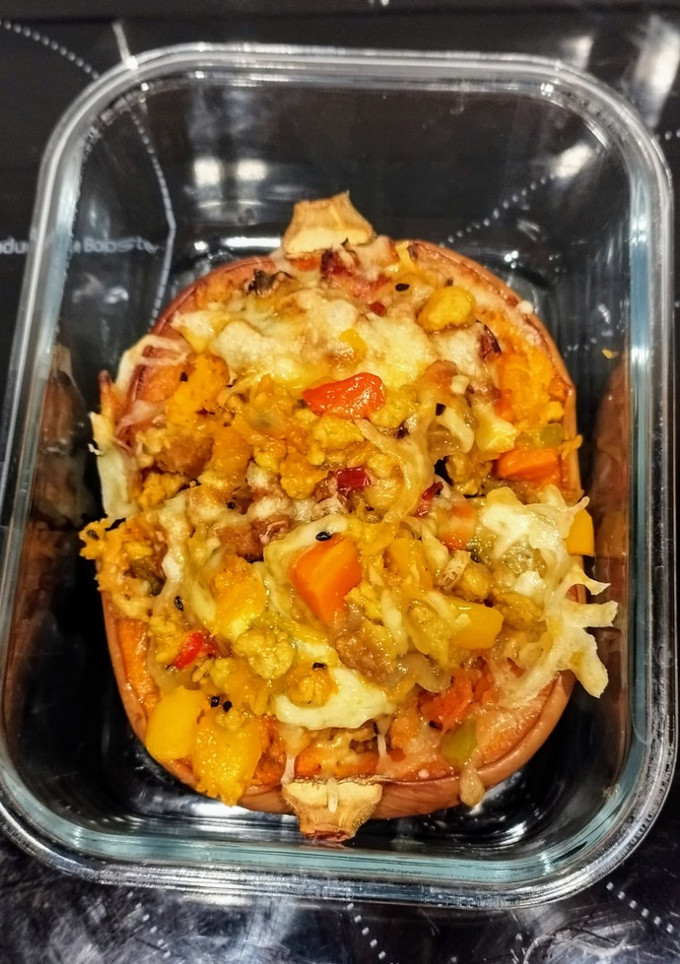 Una foto de Calabaza con Soja Texturizada rellena de hortalizas