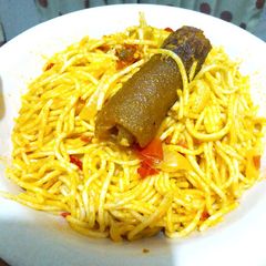 A picture of Quick Palm Oil Stirfried Spaghetinni.