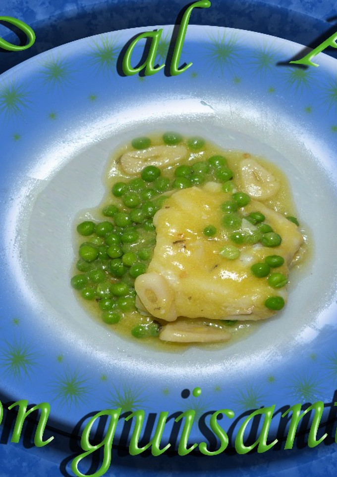 Una foto de Bacalao al pil pil con guisantes