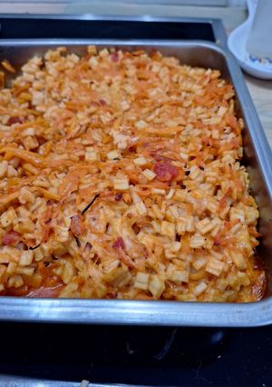 Une photo de Gratin de crozet à la carotte