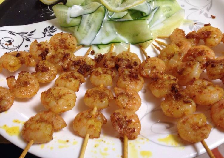 Recipe of Ultimate Shrimp Tikka with cucumber ribbon salad
