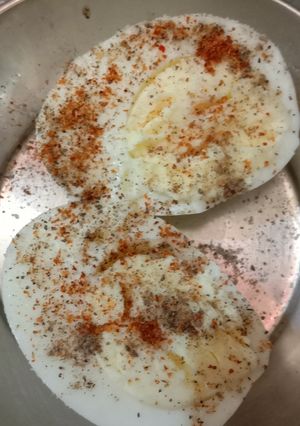 A picture of Boiled eggs with Spices.