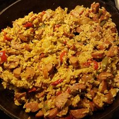 A picture of Kielbasa and rice (wv style).