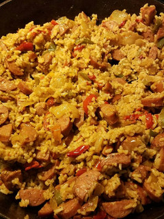 A picture of Kielbasa and rice (wv style).