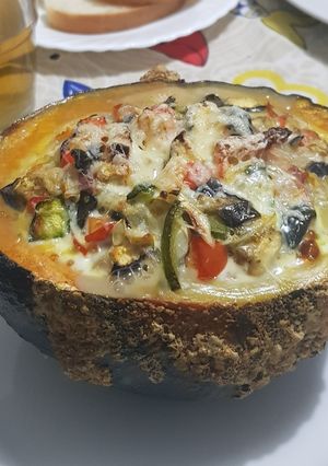 Una foto de Zapallo relleno al microondas